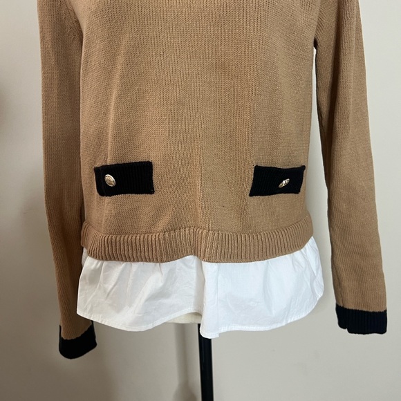 🍂🥧🧥LOFT Tan/Camel Sweater with Black Details - Picture 14 of 16